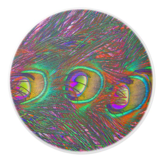 Christmas Tinsel Peacock Feathers Keramikknauf (Vorderseite)