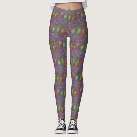 Christmas Tinsel Peacock Feathers Leggings (Vorderseite)