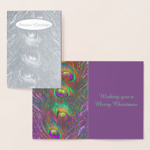 Christmas Tinsel Peacock Feathers Personalisiert Folienkarte