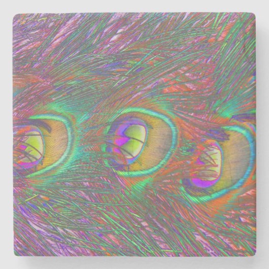 Christmas Tinsel Peacock Feathers Steinuntersetzer (Vorderseite)