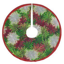 Christmas Tinsel PomPoms - Rot, Grün und Weiß Fleece Weihnachtsbaumdecke