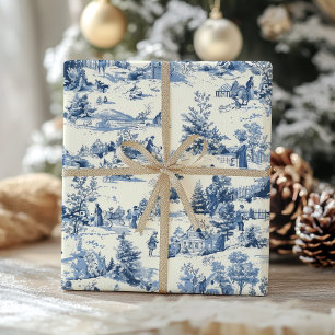 Christmas Toile Blue Vintager Viktorianischer Urla Geschenkpapier