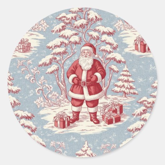Christmas toile Santa  Runder Aufkleber (Vorderseite)