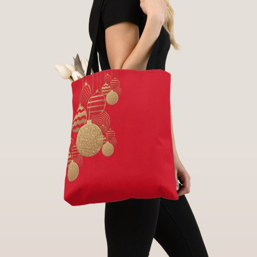 Christmas tote bag with baubles on red background tasche (Von Nahem)