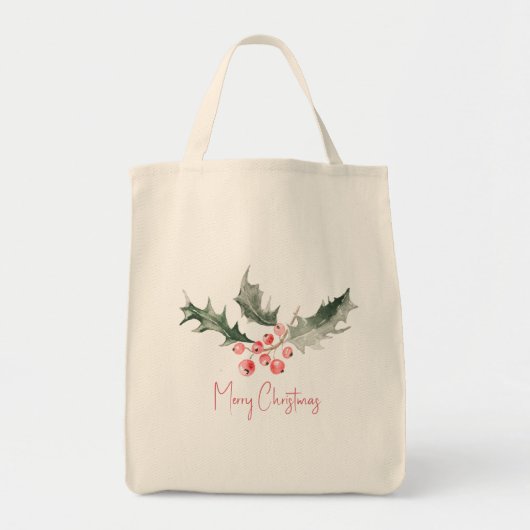 Christmas Tote Bags Botanical Red Berries Tragetasche (Vorne)