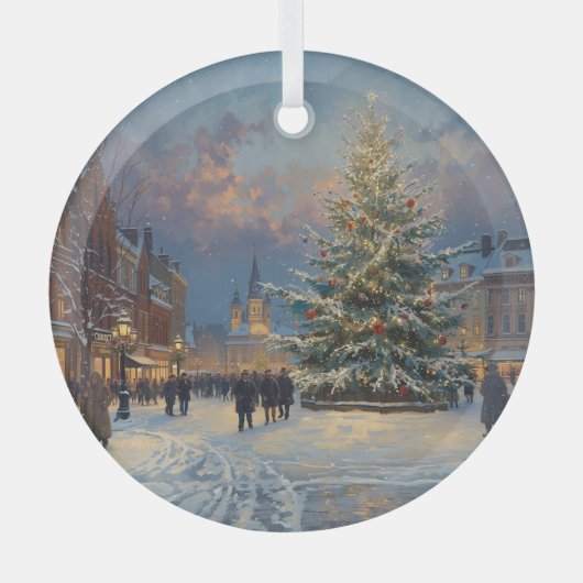Christmas Town Square Tree Dectoration Ornament Aus Glas (Vorderseite)