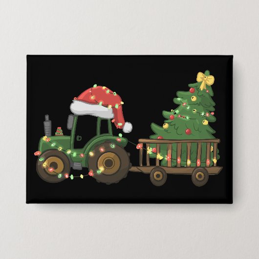 Christmas Tractor With Tree Farmer Farm Button (Vorderseite)