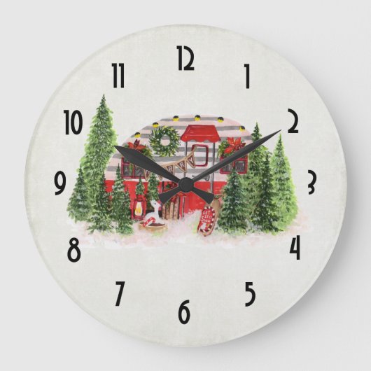 Christmas Trailer Camper Rustic Theme Große Wanduhr (Vorderseite)
