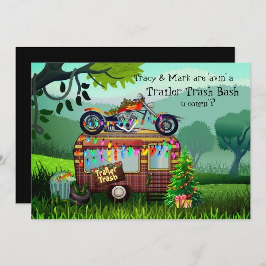 Christmas TRAILER WHITE TRASH BASH Funny Party Einladung (Vorne/Hinten)