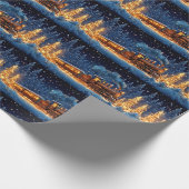 Christmas Train Gold Lights Snow Pine Trees  Geschenkpapier (Ecke)