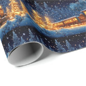 Christmas Train Gold Lights Snow Pine Trees  Geschenkpapier (Rolleneckpunkt)