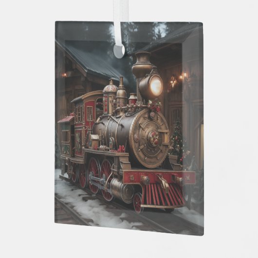 Christmas Train Ornament Aus Glas (Vorderseite links)