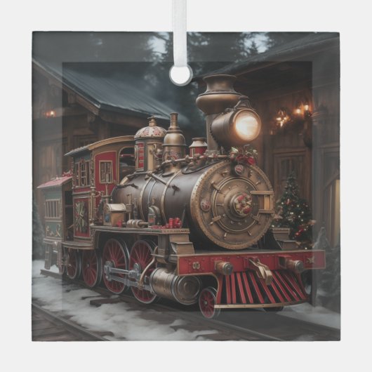 Christmas Train Ornament Aus Glas (Vorderseite)