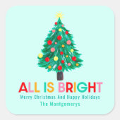 Christmas Tree "All Is Bright" Pastel Personalize Quadratischer Aufkleber (Vorderseite)