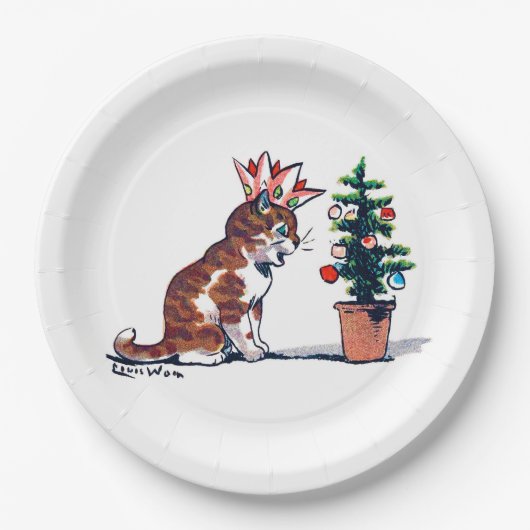 Christmas Tree and Kitten, Louis Wain Pappteller (Vorderseite)