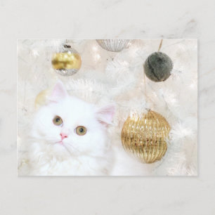 Christmas tree and kitty cat match feiertagspostkarte