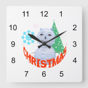Christmas Tree And Snowman Quadratische Wanduhr