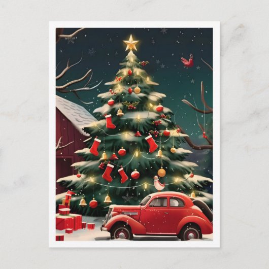 Christmas Tree and Vintage Car Postkarte (Vorderseite)
