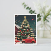 Christmas Tree and Vintage Car Postkarte (Stehend Vorderseite)