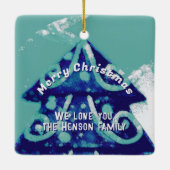 Christmas Tree Artistic Blue Family Keramikornament (Rückseite)