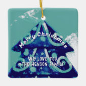 Christmas Tree Artistic Blue Family Keramikornament (Vorderseite)