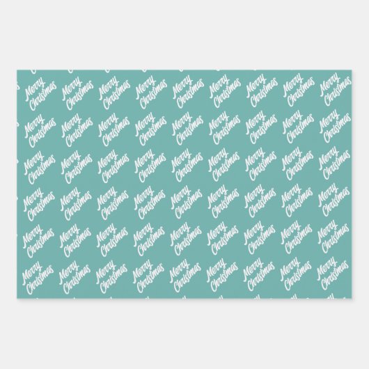 Christmas Tree Artistic Blue Merry Script Geschenkpapier Set (Vorderseite 3)