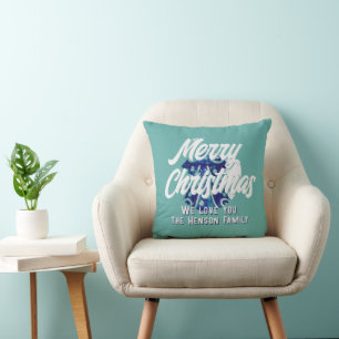 Christmas Tree Artistic Blue Merry Script Kissen