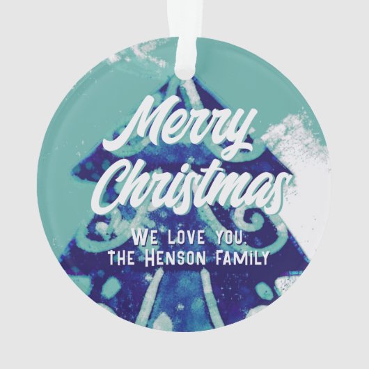 Christmas Tree Artistic Blue Merry Script Ornament (Rückseite)
