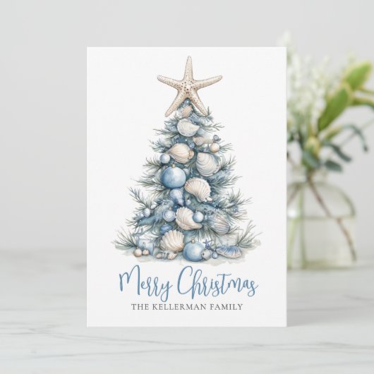 Christmas Tree Beach Feiertagskarte (Stehend Vorderseite)