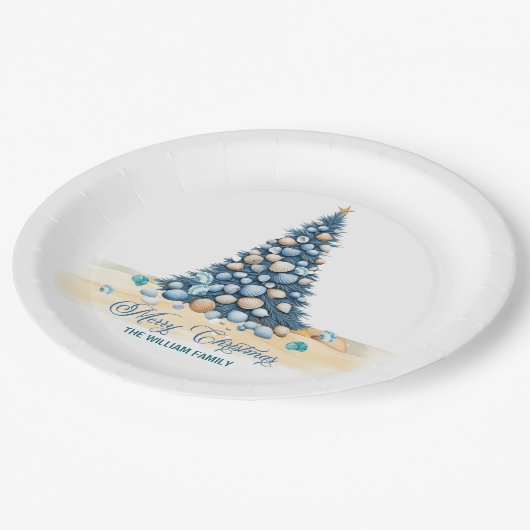 Christmas Tree Beach Merry Christmas Pappteller (Schrägansicht)