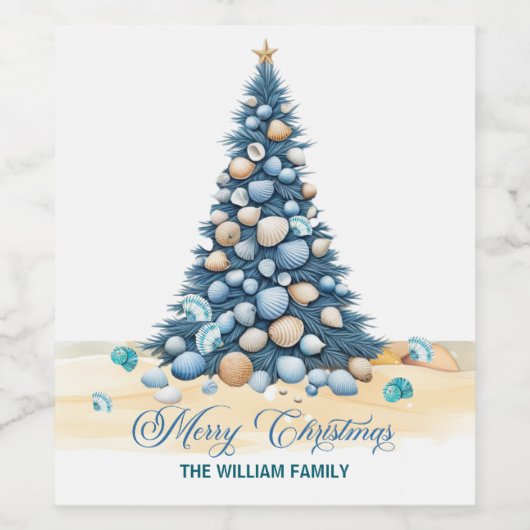 Christmas Tree Beach Merry Christmas Weinetikett (Einzelnes Label)