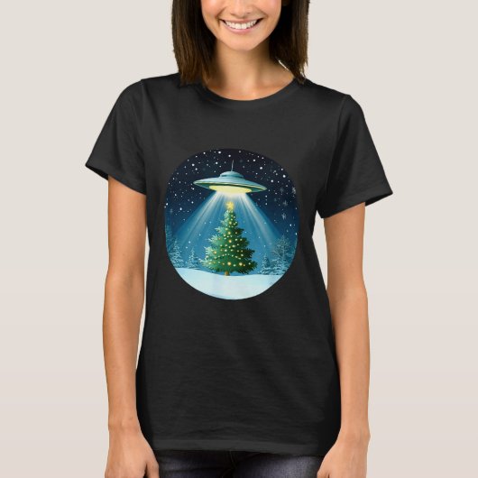 Christmas Tree Beamed By Ufo For Interstellar Holi T-Shirt (Vorderseite)