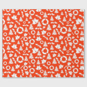 Christmas Tree Bells Wreath Holiday Holly Red Geschenkpapier (Flach)