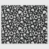 Christmas Tree Bells Wreath Holly Black Geschenkpapier (Flach)