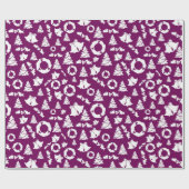 Christmas Tree Bells Wreath Holly Lila Geschenkpapier (Flach)