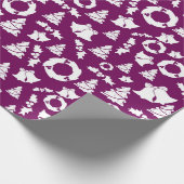 Christmas Tree Bells Wreath Holly Lila Geschenkpapier (Ecke)