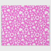 Christmas Tree Bells Wreath Holly Pink Geschenkpapier (Flach)