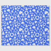 Christmas Tree Bells Wreath Holly White Blue Geschenkpapier (Flach)