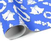 Christmas Tree Bells Wreath Holly White Blue Geschenkpapier (Rolleneckpunkt)