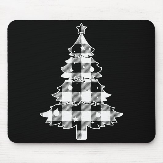 Christmas Tree Black & White Buffalo Plaid Mer Mousepad (Vorne)