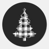 Christmas Tree Black &amp; White Buffalo Plaid Mer Runder Aufkleber (Vorderseite)