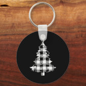 Christmas Tree Black &amp; White Buffalo Plaid Mer Schlüsselanhänger (Vorderseite)