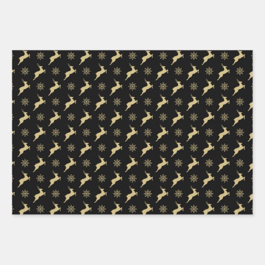 Christmas Tree Black And Gold Reindeer Pattern Geschenkpapier Set (Vorderseite 2)