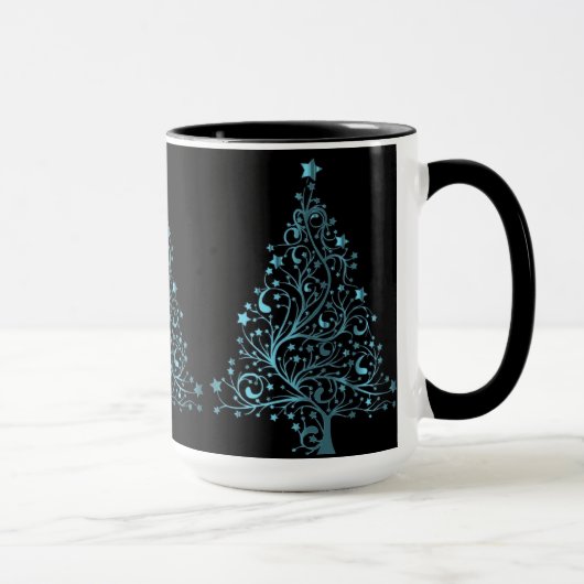 Christmas Tree Black Metallic Blue Elegante Shiny Tasse (Rechts)
