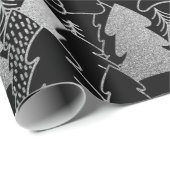 Christmas Tree Black Silver Gray Extravaganter Gli Geschenkpapier (Rolleneckpunkt)