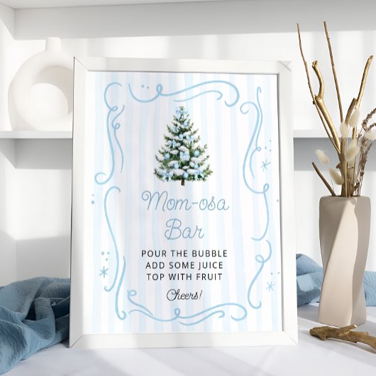 Christmas Tree Blue Baby Shower Mom-osa Bar Poster