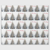 Christmas Tree Blue Gold Satin Be Merry Geschenkpapier (Flach)