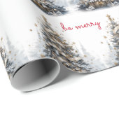 Christmas Tree Blue Gold Satin Be Merry Geschenkpapier (Rolleneckpunkt)