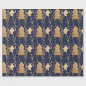 Christmas Tree Blue Navy Gold Extravaganter Glitze Geschenkpapier (Flach)