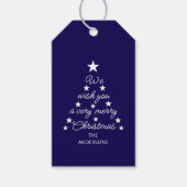 Christmas Tree Blue White Stars & Name Typography Geschenkanhänger (Vorderseite)